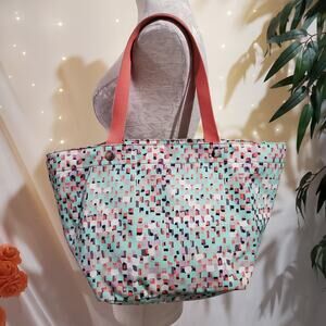 Fossil Keyper EW Shopper Tote Seafoam Blue Coral Multi Large Shoulder Bag 2017